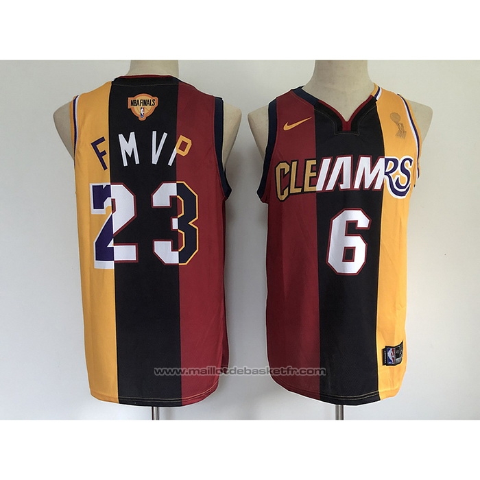 Maillot Los Angeles Lakers LeBron James #6 23 2020 Fmvp Heat Cavaliers Split Dual Number Rouge Or